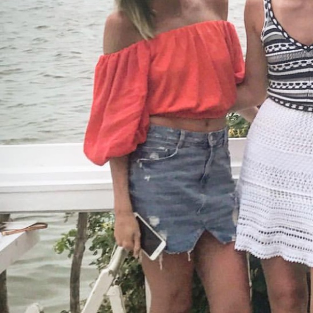 Red off the shoulder crop top
